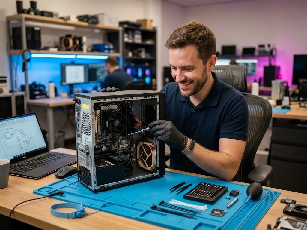 Técnico de Informática S&R reparando un ordenador de sobremesa